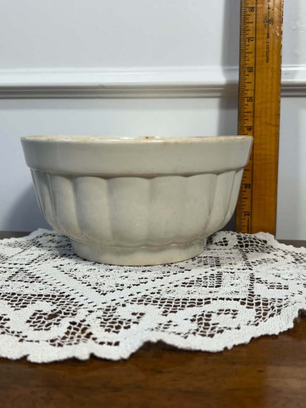 Antique White Ironstone Fluted Pudding Jelly Mold Bowl - Picture 9 of 13